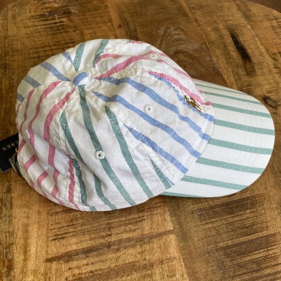 Polo Ralph Lauren White Multi Color Stripe Oxford Hat Cap Pony Logo - NEW NWT - Picture 4 of 6